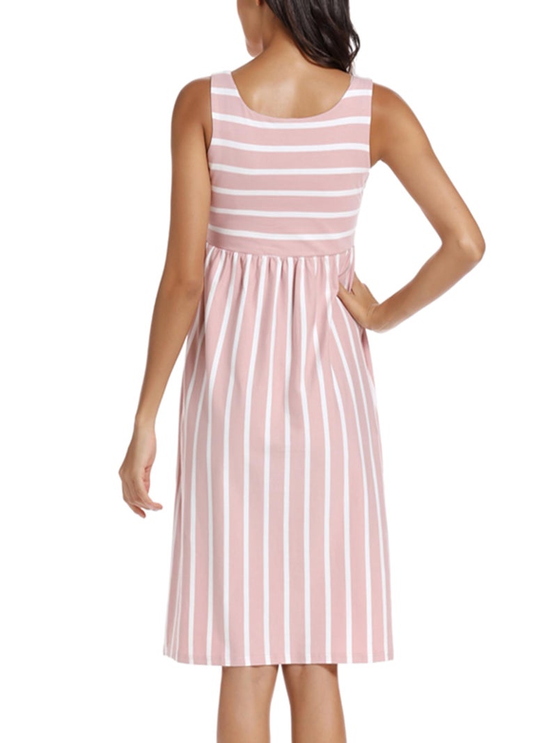 Ecavus Womens Maternity Tank Dress Stripe Color Block Sleeveless Knee Length for Baby Shower - Image 4